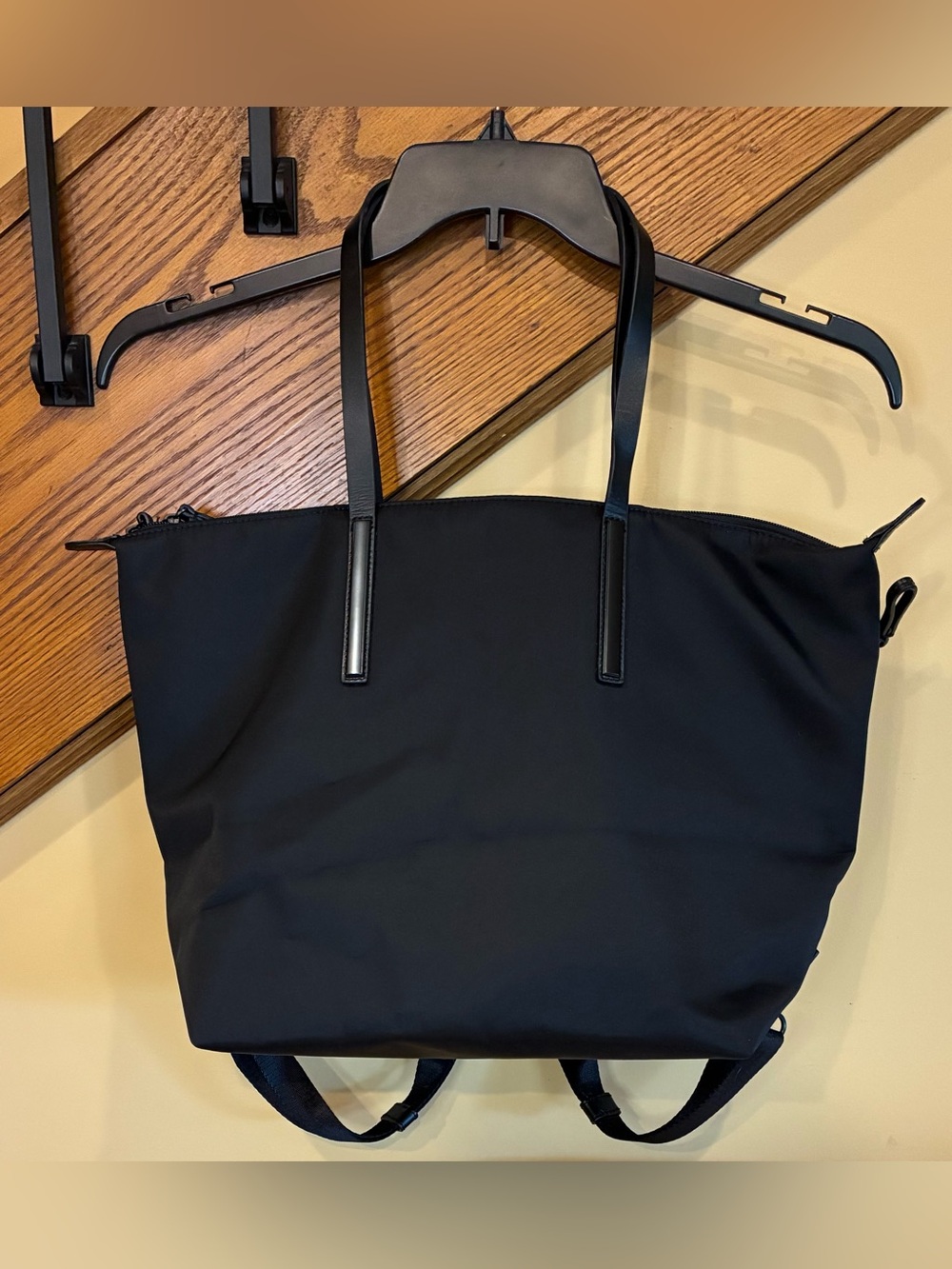 Caraa Studio Convertible Tote Nylon Leather Handles Black On Black NWOT